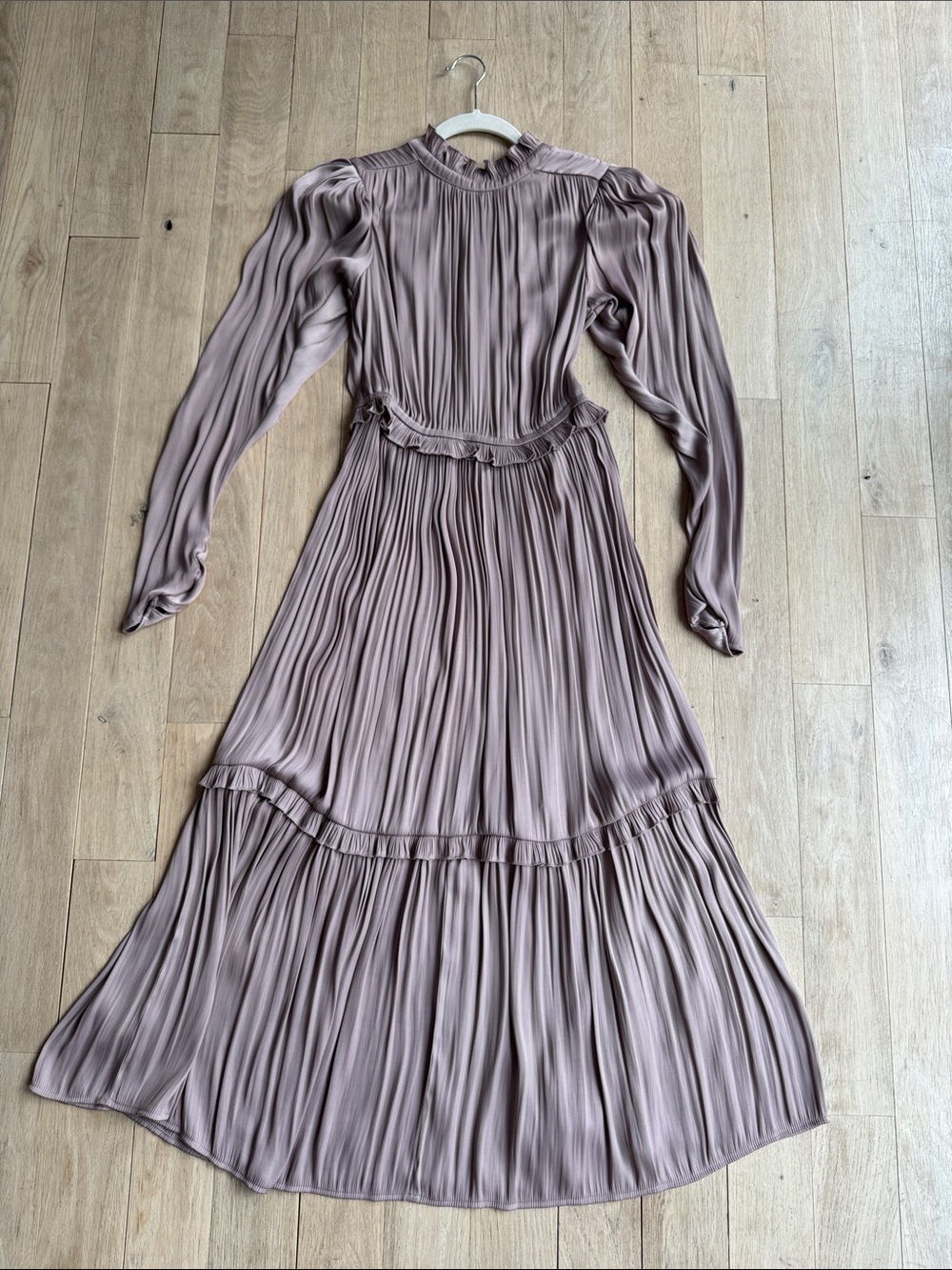 H&M Mauve Pleated Long-Sleeve Maxi Dress